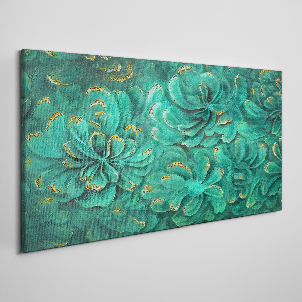 Tablou canvas Flori verzi cu accente aurii