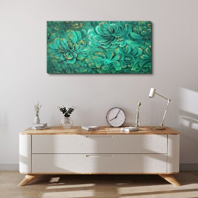 Tablou canvas Flori verzi cu accente aurii