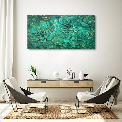 Tablou canvas Flori verzi cu accente aurii