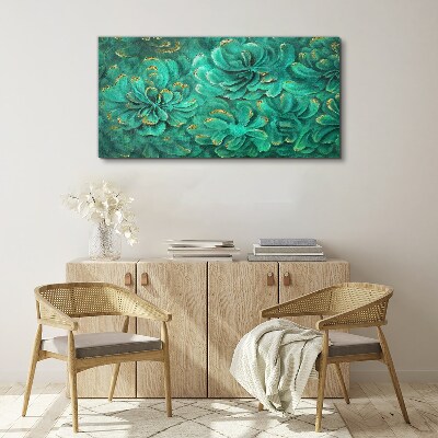 Tablou canvas Flori verzi cu accente aurii