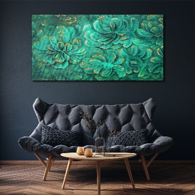 Tablou canvas Flori verzi cu accente aurii