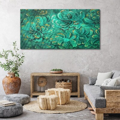 Tablou canvas Flori verzi cu accente aurii