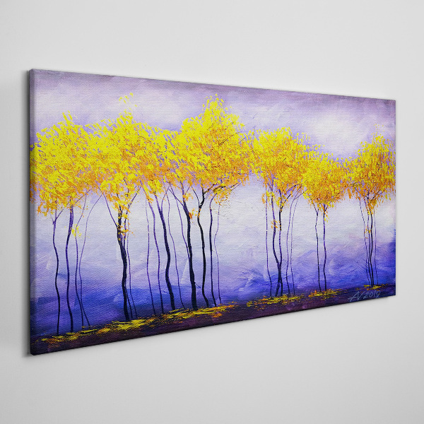 Tablou canvas Copaci de aur într-un peisaj violet