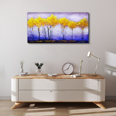 Tablou canvas Copaci de aur într-un peisaj violet