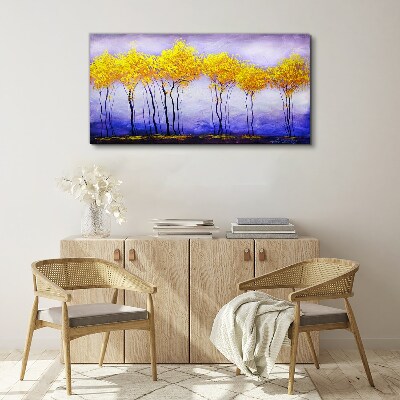 Tablou canvas Copaci de aur într-un peisaj violet