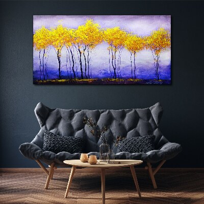 Tablou canvas Copaci de aur într-un peisaj violet