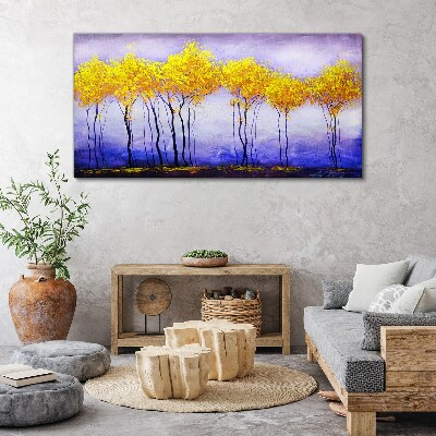 Tablou canvas Copaci de aur într-un peisaj violet