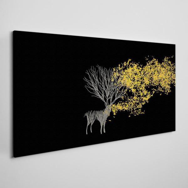 Tablou canvas Frunze aurii pe fundal negru