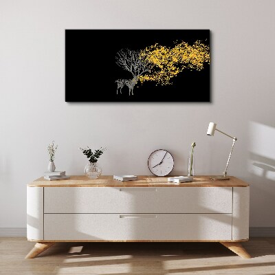 Tablou canvas Frunze aurii pe fundal negru