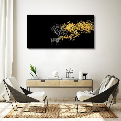 Tablou canvas Frunze aurii pe fundal negru