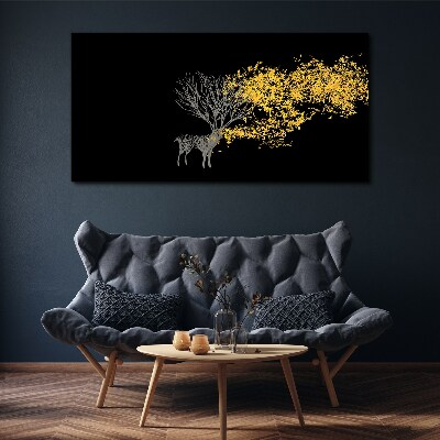 Tablou canvas Frunze aurii pe fundal negru