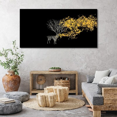 Tablou canvas Frunze aurii pe fundal negru