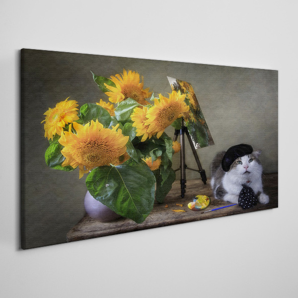 Tablou canvas Pisici și floarea soarelui