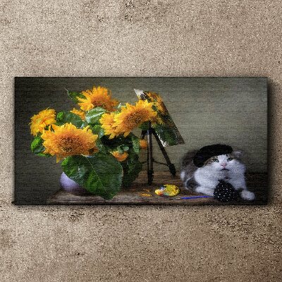 Tablou canvas Pisici și floarea soarelui