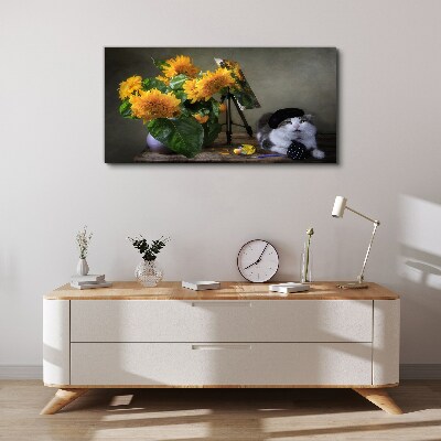 Tablou canvas Pisici și floarea soarelui