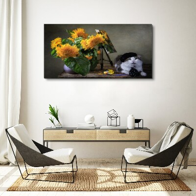 Tablou canvas Pisici și floarea soarelui
