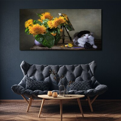 Tablou canvas Pisici și floarea soarelui