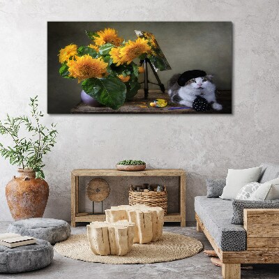 Tablou canvas Pisici și floarea soarelui