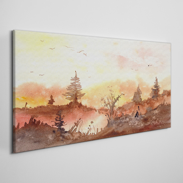 Tablou canvas Apus peste un peisaj de pădure