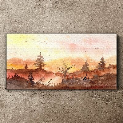 Tablou canvas Apus peste un peisaj de pădure