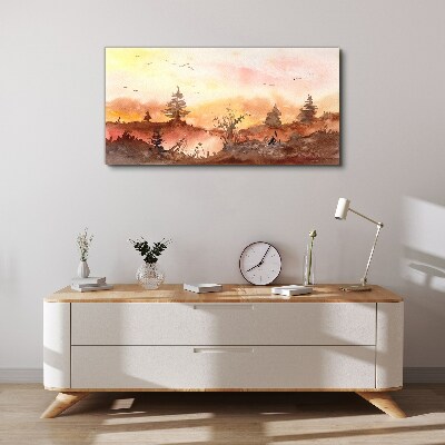 Tablou canvas Apus peste un peisaj de pădure
