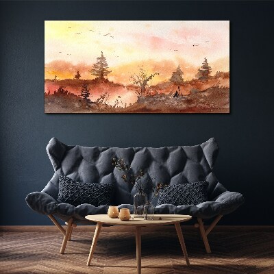 Tablou canvas Apus peste un peisaj de pădure