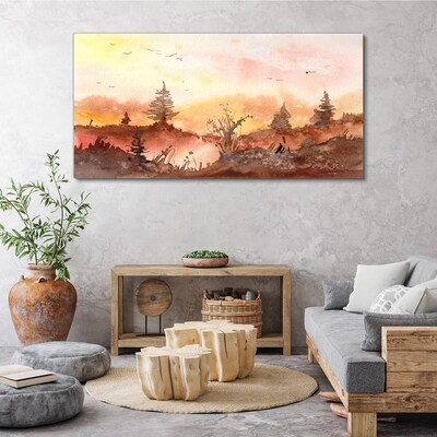 Tablou canvas Apus peste un peisaj de pădure