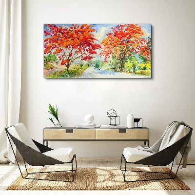Tablou canvas Copaci de toamnă în culoarea focului