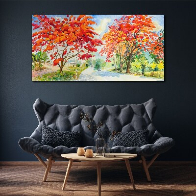 Tablou canvas Copaci de toamnă în culoarea focului