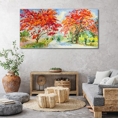 Tablou canvas Copaci de toamnă în culoarea focului