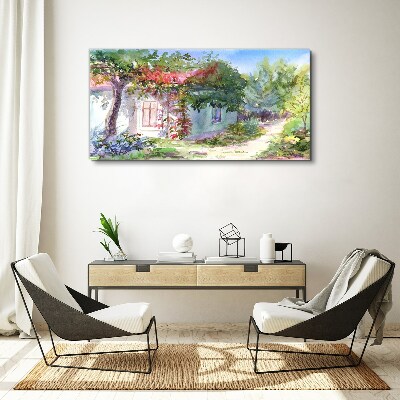 Tablou canvas Peisaj de vară cu casă și copaci