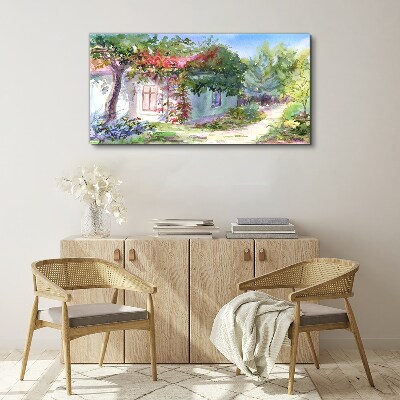 Tablou canvas Peisaj de vară cu casă și copaci