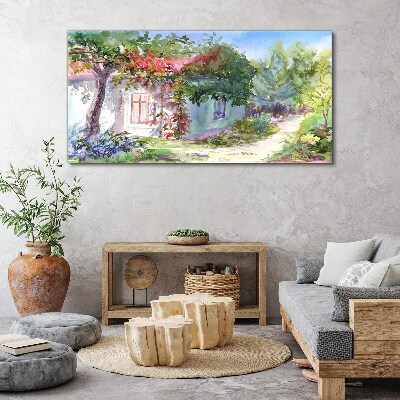 Tablou canvas Peisaj de vară cu casă și copaci
