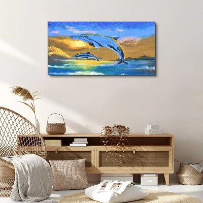 Tablou canvas Delfinii la apus