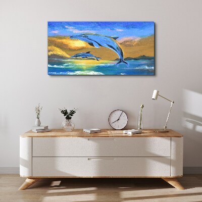 Tablou canvas Delfinii la apus