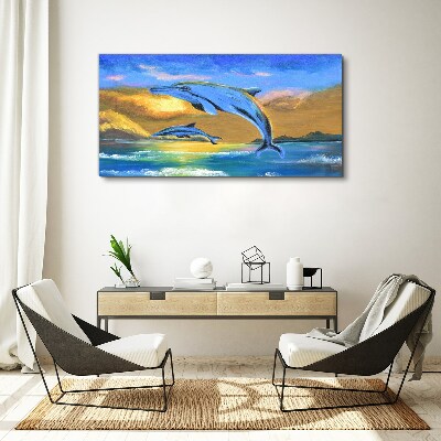 Tablou canvas Delfinii la apus