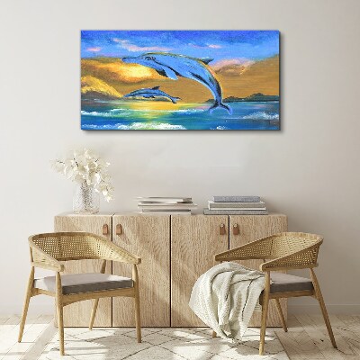 Tablou canvas Delfinii la apus