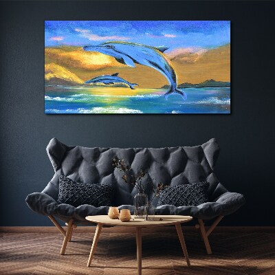 Tablou canvas Delfinii la apus