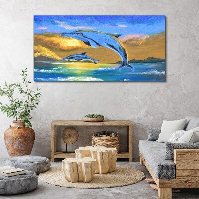 Tablou canvas Delfinii la apus