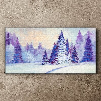 Tablou canvas Peisaj de iarnă cu copaci violet