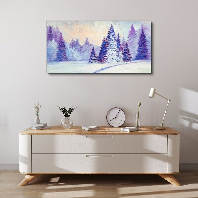 Tablou canvas Peisaj de iarnă cu copaci violet
