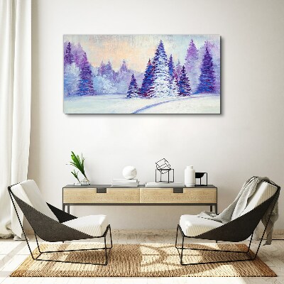 Tablou canvas Peisaj de iarnă cu copaci violet