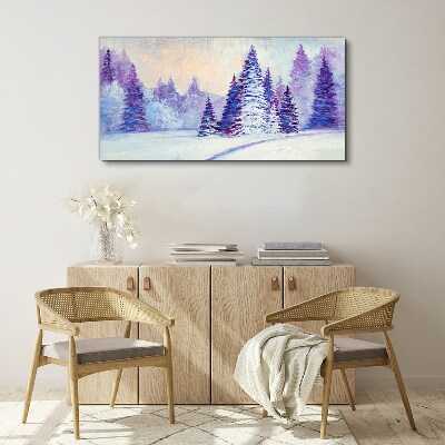 Tablou canvas Peisaj de iarnă cu copaci violet