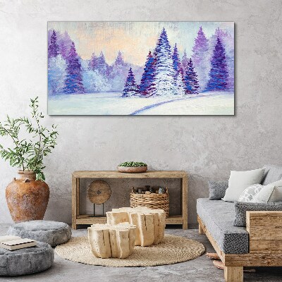 Tablou canvas Peisaj de iarnă cu copaci violet