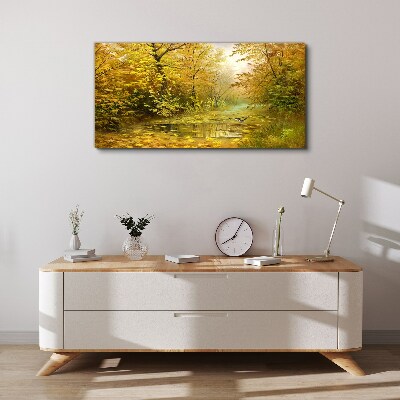 Tablou canvas Toamna de aur la iaz