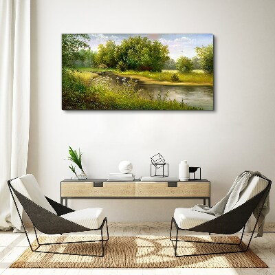 Tablou canvas Un peisaj liniștit lângă râu