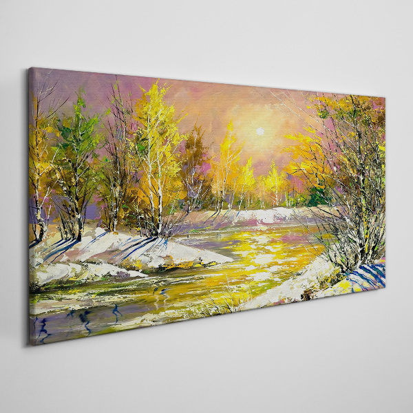 Tablou canvas Râul de aur în pădurea de toamnă