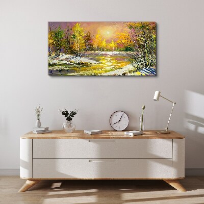 Tablou canvas Râul de aur în pădurea de toamnă