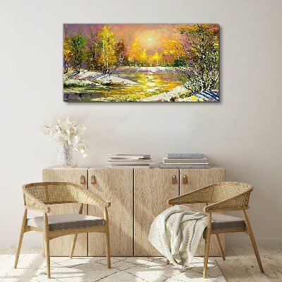 Tablou canvas Râul de aur în pădurea de toamnă