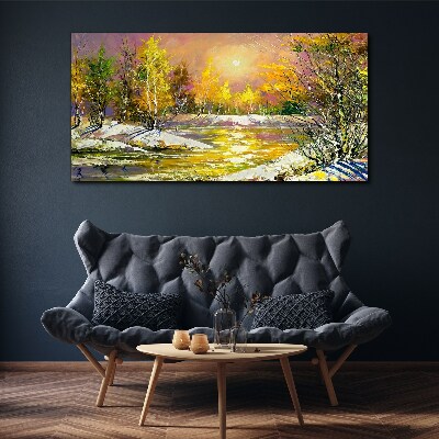 Tablou canvas Râul de aur în pădurea de toamnă